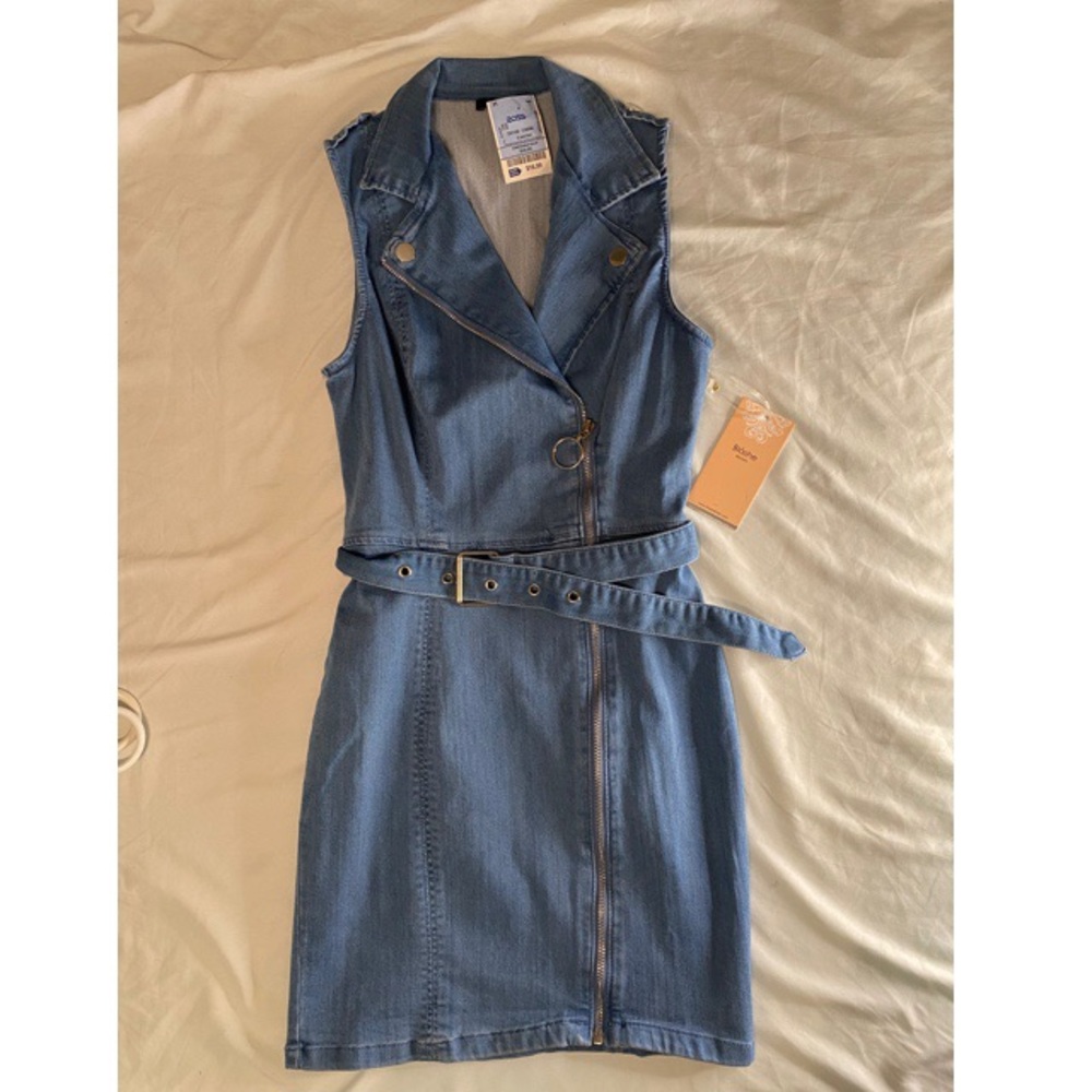 NWT | Blashe Blue Jean wrap Dress with Metal Zipper | S